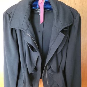 Super comfortable black ruffled front jacket